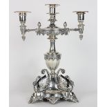 English silverplate four-light candelabra executed in the Renaissance taste, the vasi-form