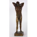 European school bronze male nude, marked on underside of base impressed AP #1 with initials, 14"h