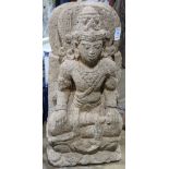 Southeast Asian sculpture, the seated deity with ornate necklace and arm band, 21"h