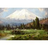 Harry Cassie Best (American, 1863-1936), "Mt. Fuji of the West," oil on board, signed lower right,