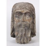 Spanish carved Santos head, modeled as Jesus Christ, retains remnants of early painted surface, 10"h