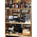 (lot of 30+) Camera and binocular group, consisting of (2) German Exakta cameras, an Olympus camera,