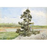 Emil Carlson (American, 1853-1932), Lone Tree by a Lake, watercolor, signed lower right, sight: 6.