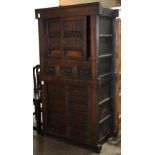 Japanese two-section tansu, Meiji period, upper section with a sliding door compartment and an