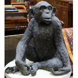 Austrian style patinated bronze figural sculpture of a monkey, 20"h