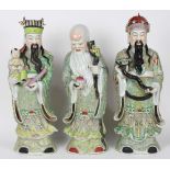 (lot of 3) Set of Chinese porcelain figures of the Three Star Immortals, each of the standing