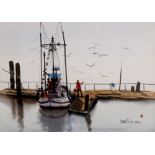 Jade Fon (American, 1911-1983), San Leandro Dock, watercolor, signed lower right, sight: 15"h x 21"