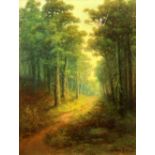 Carl Dahlgren (American/Danish, 1841-1920), "Sunshine in the Woods," oil on canvas, signed lower