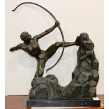 Classical style patinated bronze figural sculpture, depicting a nude male grasping a bow and