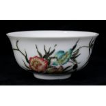 Chinese enameled porcelain bowl, decorated with flowers and cricket, base with apocryphal Guangxu