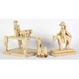 (lot of 3) Carved figural group, each carved by Jose Maes, one depicting a procession, one a man