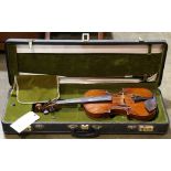 Nicolas Amatos student violin, with lined case and bow