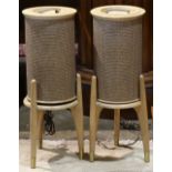 Pair of Mid Century RCA Victor speakers, each rising on a tripod base, 25"h