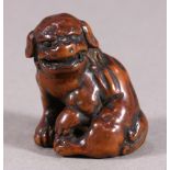 Japanese wooden netsuke, 18/19th century, seated karajishi, approx. 1.5"h