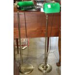 (lot of 2) Pair of banker's style floor lamps, eaching having a green glass shade, 43.5"