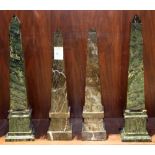 (lot of 4) Marble obelisk group, consisting of (2) pairs of green marble obelisk, each in the