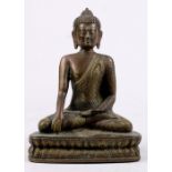 Sino-Tibetan bronze buddha sculpture, with Sakyamuni seated on the lotus pedestal, with his right