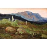 Ralph Miller (American, 1858 - 1945), Soaring Eagle at Sunset, oil on masonite, signed lower