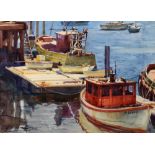 George Gibson (American, 1904-2001), Bay Area Dock, watercolor, signed lower left, sight: 9.25"h x
