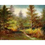 Carl Dahlgren (American/Danish, 1841-1920), Forest Clearing, oil on canvas board, signed lower left,