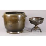 (lot of 2) Japanese large bronze and silver inlay censer/ hibachi, Meiji period, depicting