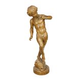 Continental carved figural statue of a Classical style putto, executed in oak, depicted with arms