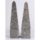 (lot of 2) Classical style grey marble obelisks, by Interlude Home, each rising on a square