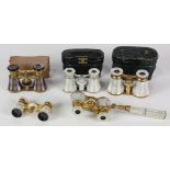 (lot of 8) Vintage mother-of-pearl opera glasses and associated cases, consisiting of (4) French