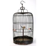 Chinese large bird cage, of dome form surmounted by a phoenix shape hook, the interior with a wooden