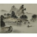 (lot of 5), Japanese ink and color on silk, depicting various landscapes and nature, one by Hosui,