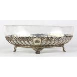 Tiffany & Co. sterling silver and glass oval footed bowl, 1907 -1947, 3.5"h x 9.5"l x 6"d, 18 Troy