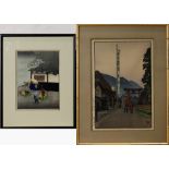 (lot of 2) Japanese woodblock prints: Yoshida Toshi (1911-1995), 'Shrine of the Paper-Makers,