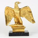 Federal style gilt bronze eagle sculpture, modeled with wings spread, rising on a marble base, 11"