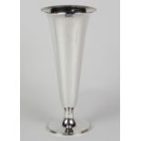 Tiffany & Co. sterling silver vase, having a tapered cylinder form, with a flaring mouth, rising