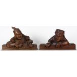 Pair of Continental carved wood architectural elements, depicting a courtly lady and squire in