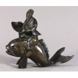 Japanese patinated bronze censer/sculpture, in the form of a scholar holding a scroll, seated on a