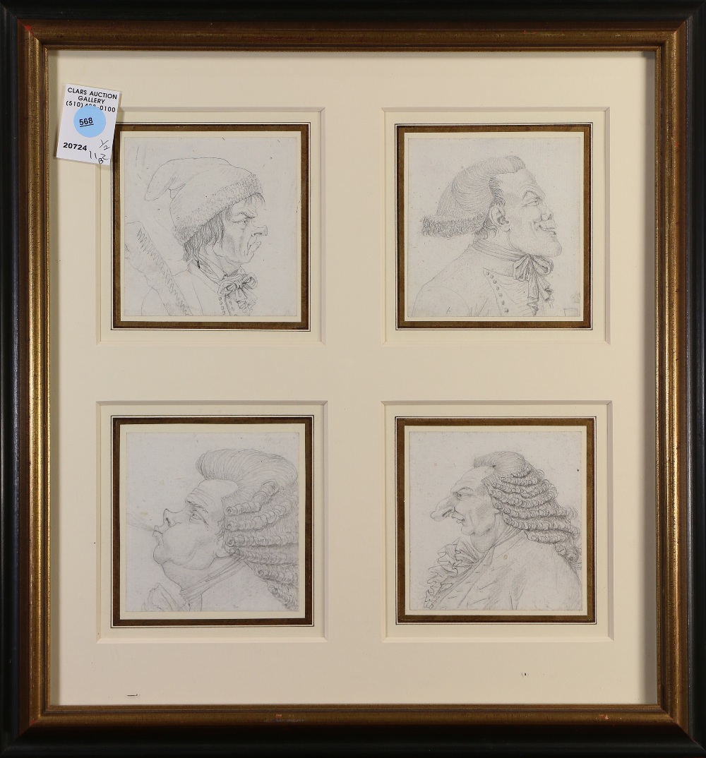 (lot of 2) Danish Caricature profiles of 18th century figures, each work has (4) front and back - Image 4 of 4