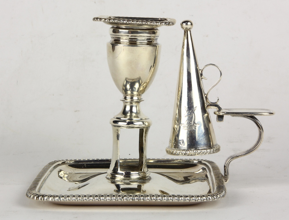 George III sterling silver chamberstick with snuffer by George Eadon and Co. 1806, having a