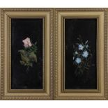 (lot of 2) Attributed to George Lambdin (American, 1830-1896), Still Lifes of Flowers, oils on metal