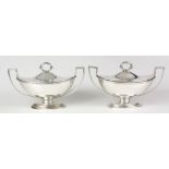 Pair of George III sterling silver sauce tureens with lids, Robert Sharp, London 1800, the rims