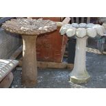 (lot of 2) Bird bath group, each having a floral form with pedestal base (in two parts), 29"h