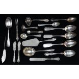 (lot of 18) Continental silver and silverplate group, consisting of (5) sterling silver tablespoons,