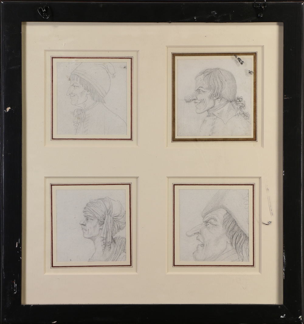 (lot of 2) Danish Caricature profiles of 18th century figures, each work has (4) front and back - Image 2 of 4