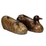 Pair of Chinese wood ducks, each with feathers picked out in relief, 28.5"w; Provenance: Estate of