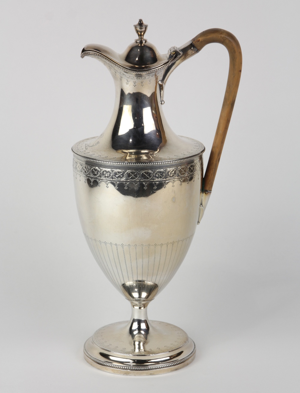 George III sterling silver jug, London 1785, Hester Bateman, having an ovoid form, with an urn