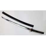 Japanese wakizashi sword, Koto, Muromachi period (1336-1573), black lacquer, iron tsuba, menuki,