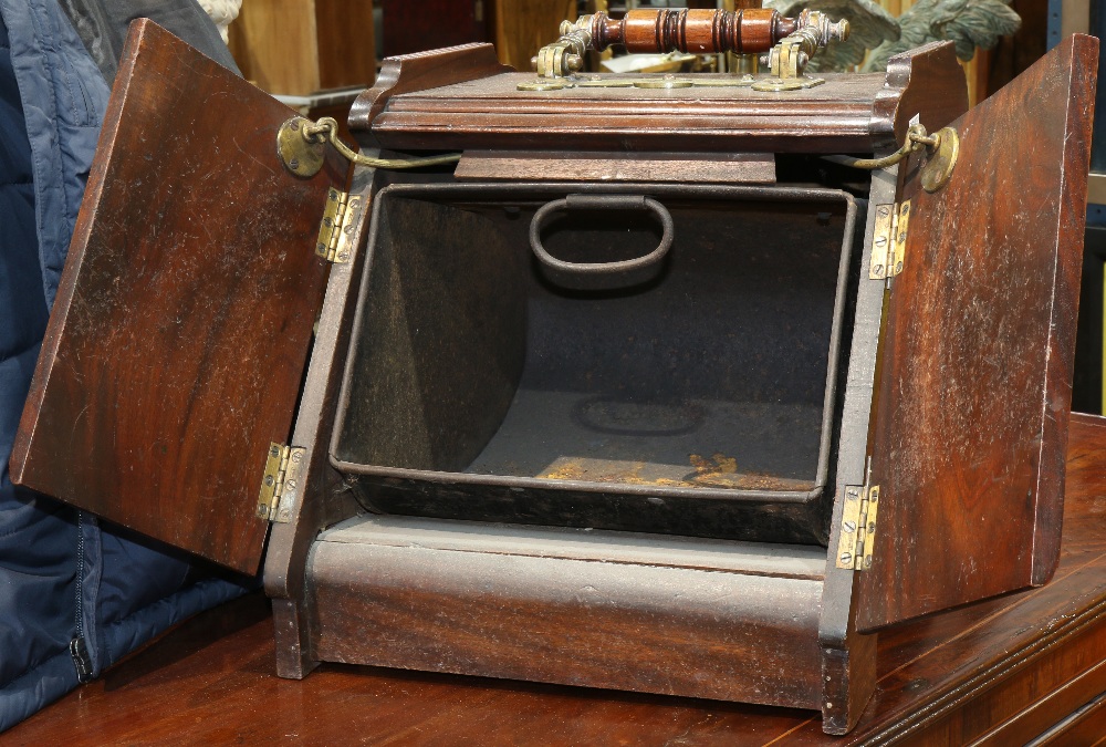 Coal scuttle, having paneled brass doors decorated with egrets, opening to a lined interior, the - Image 3 of 3