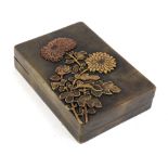 Chinese ink stone and box, the lid carved with chrysanthemums, the ink stone featuring a phoenix