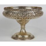 Tiffany & Co. sterling silver compote, having repousse floral and foliate decoration to rim,