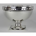 Brock and Company sterling silver bowl, having a pierced-work rim, rising on a square base, 6"h x